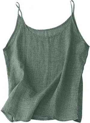 Spaghetti Strap Peplum Tops for Women Trendy Loose Fit Tank Cotton Linen Sleeveless Shirts Casual Vacation Outfits