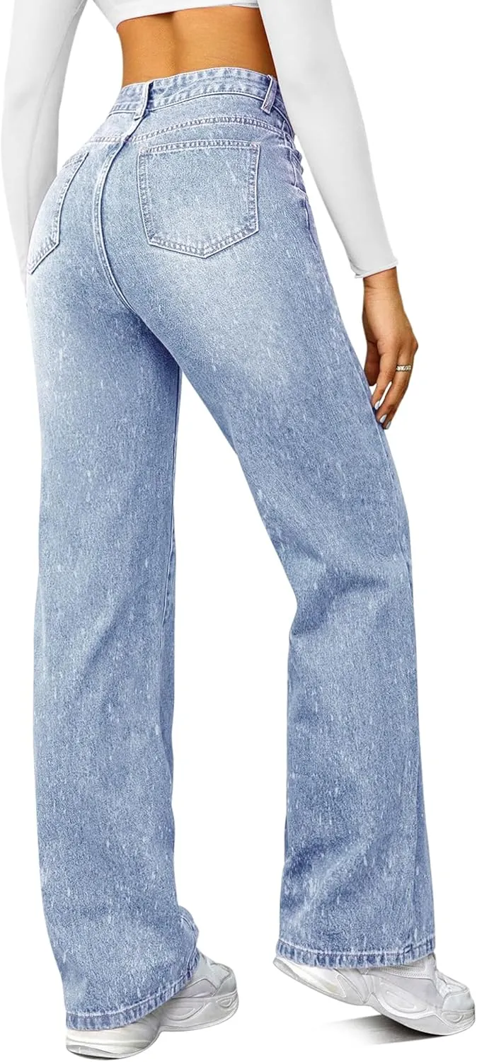 Straight Leg Jeans for Women,High Waisted Wide Leg Loose Microelastic Boyfried Denim Pants