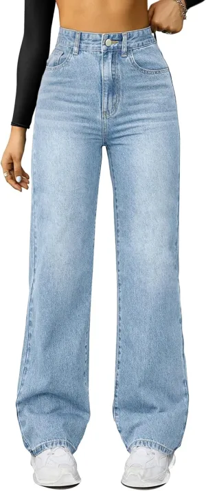 Straight Leg Jeans for Women,High Waisted Wide Leg Loose Microelastic Boyfried Denim Pants