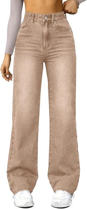 Straight Leg Jeans for Women,High Waisted Wide Leg Loose Microelastic Boyfried Denim Pants