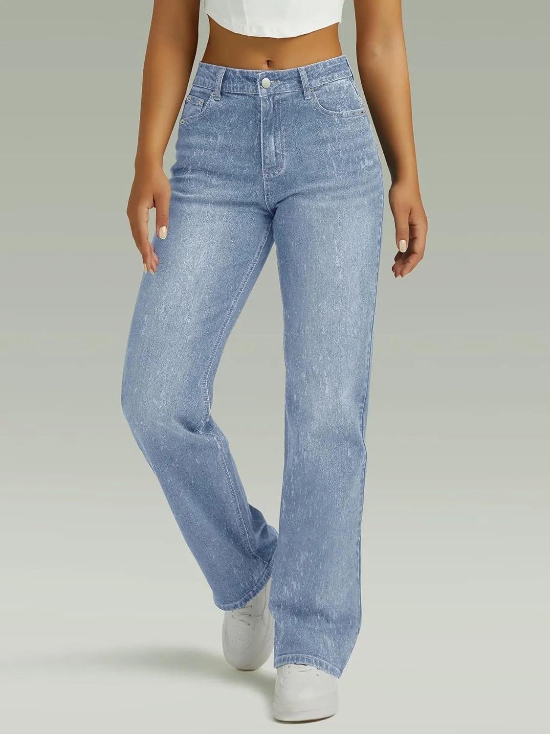 Straight Leg Jeans for Women,High Waisted Wide Leg Loose Microelastic Boyfried Denim Pants