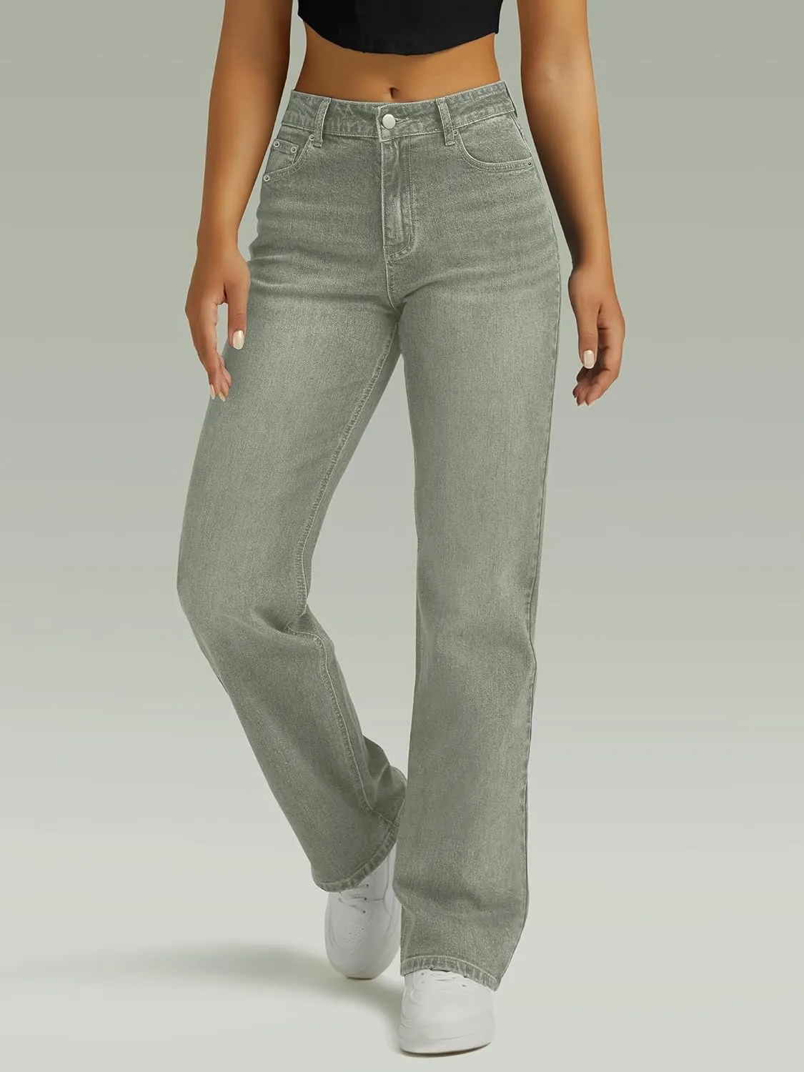 Straight Leg Jeans for Women,High Waisted Wide Leg Loose Microelastic Boyfried Denim Pants