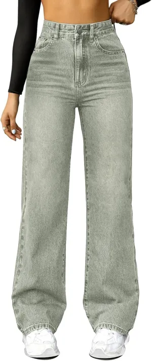 Straight Leg Jeans for Women,High Waisted Wide Leg Loose Microelastic Boyfried Denim Pants