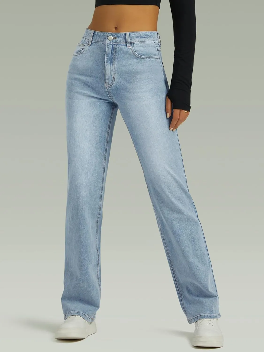 Straight Leg Jeans for Women,High Waisted Wide Leg Loose Microelastic Boyfried Denim Pants
