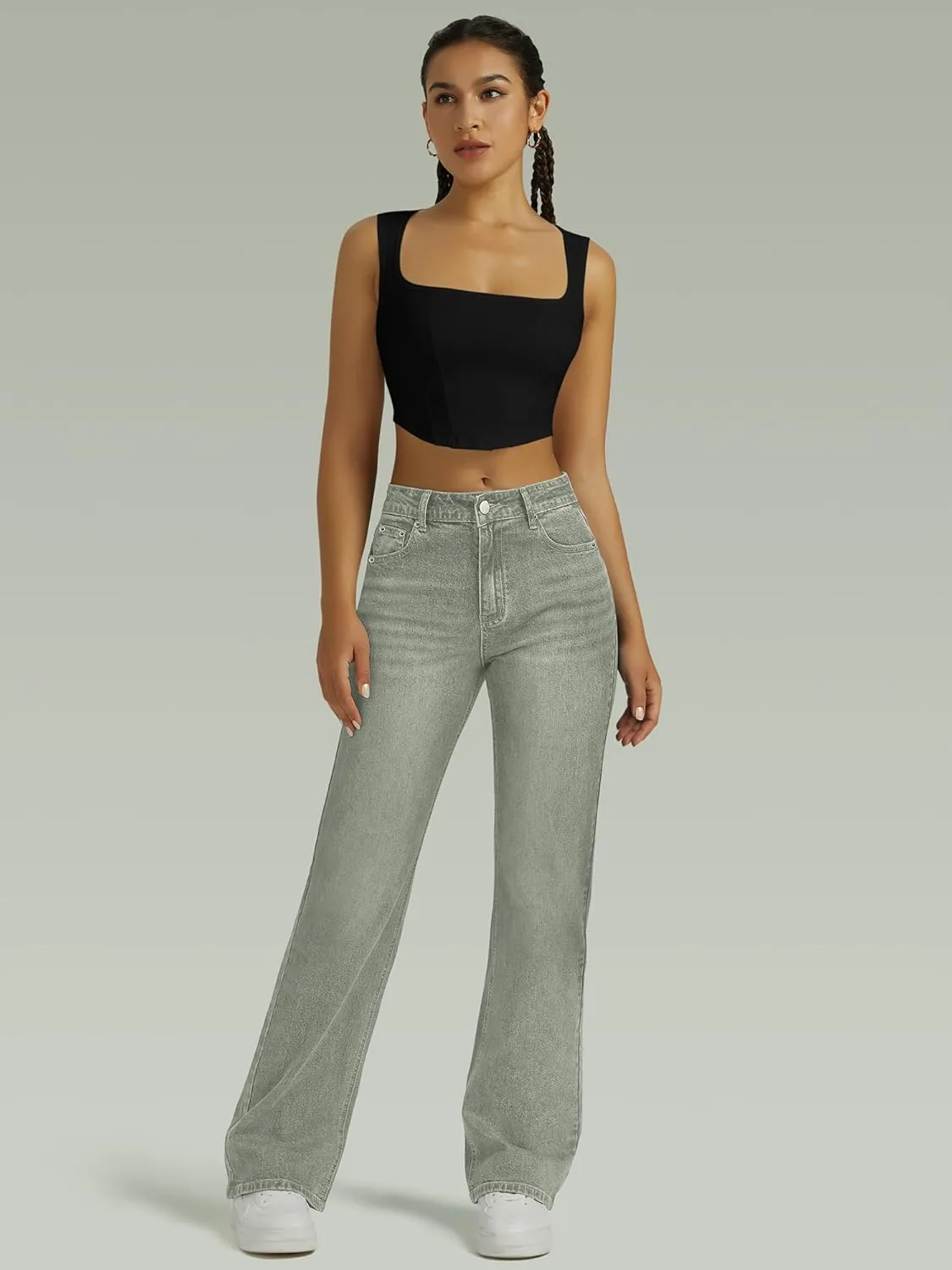 Straight Leg Jeans for Women,High Waisted Wide Leg Loose Microelastic Boyfried Denim Pants