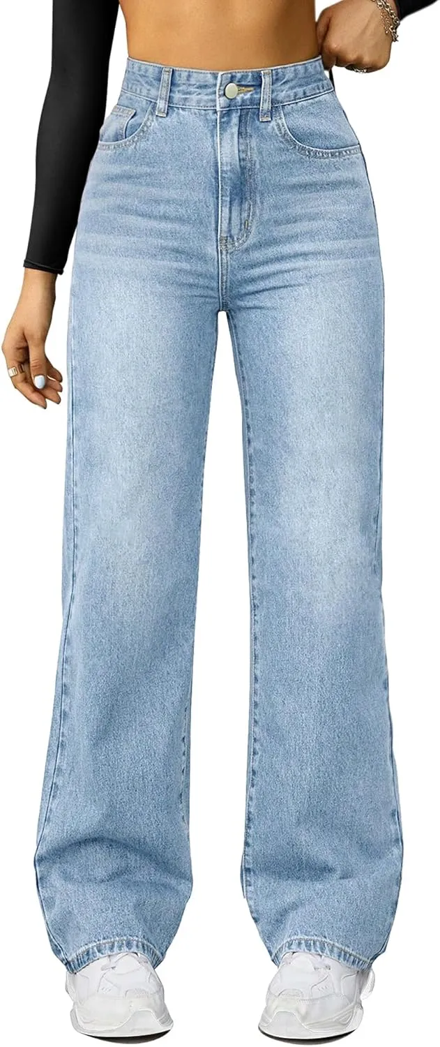 Straight Leg Jeans for Women,High Waisted Wide Leg Loose Microelastic Boyfried Denim Pants