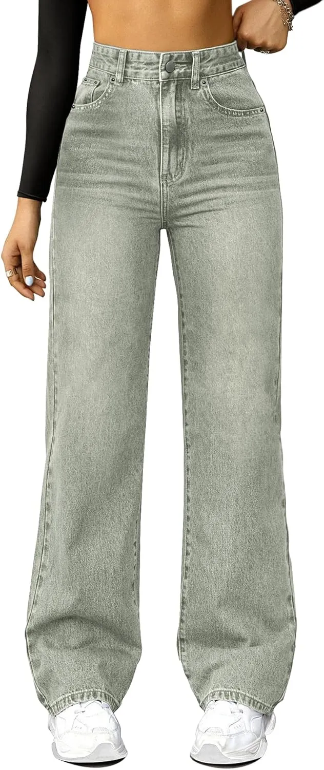 Straight Leg Jeans for Women,High Waisted Wide Leg Loose Microelastic Boyfried Denim Pants