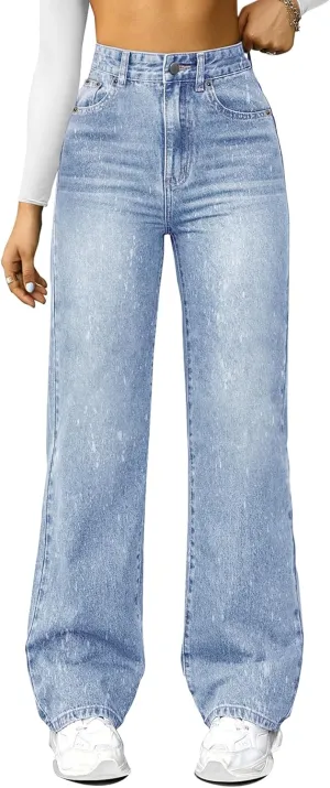 Straight Leg Jeans for Women,High Waisted Wide Leg Loose Microelastic Boyfried Denim Pants