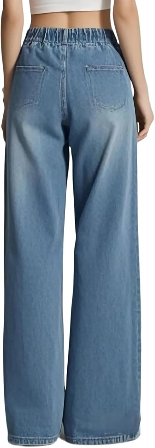 Straight Leg Jeans for Women,High Waisted Wide Leg Loose Microelastic Wide Leg Denim Pants