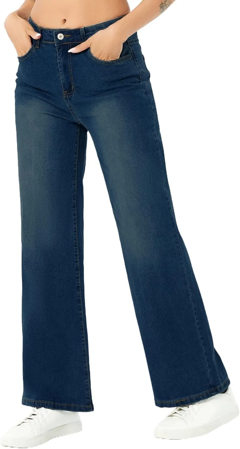 Straight Leg Jeans for Women,High Waisted Wide Leg Loose Microelastic Wide Leg Denim Pants