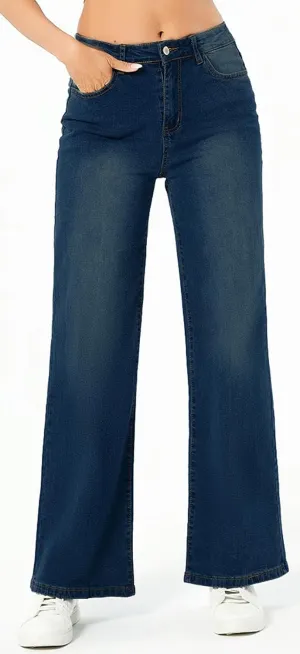 Straight Leg Jeans for Women,High Waisted Wide Leg Loose Microelastic Wide Leg Denim Pants