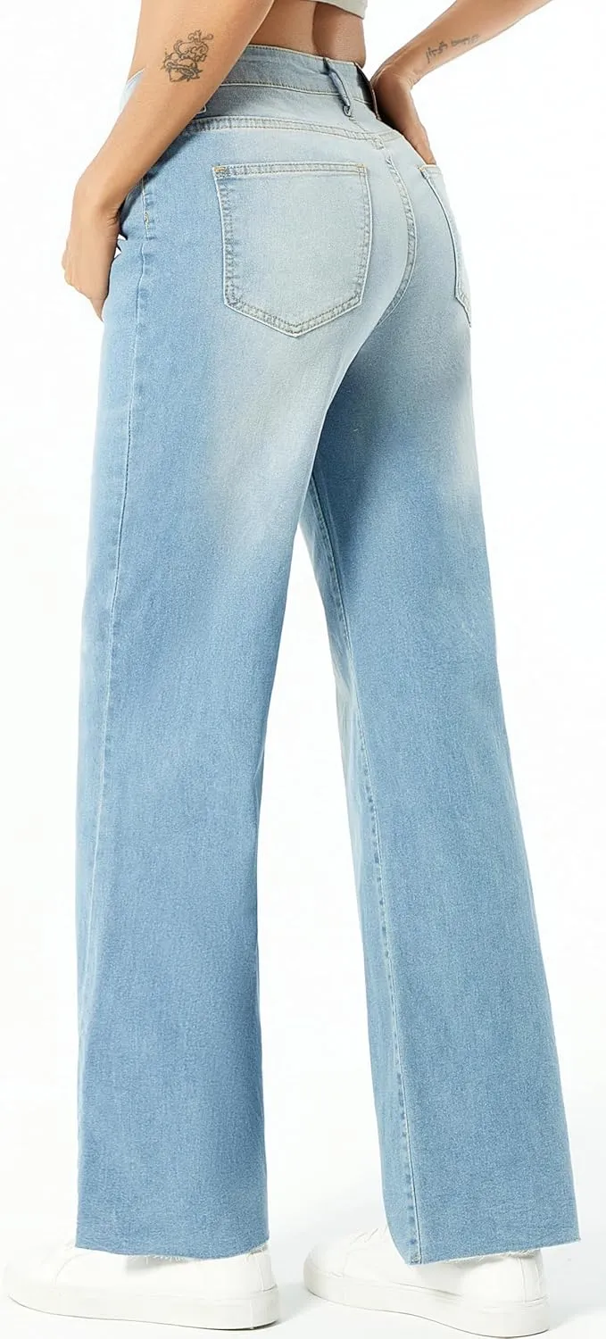 Straight Leg Jeans for Women,High Waisted Wide Leg Loose Microelastic Wide Leg Denim Pants