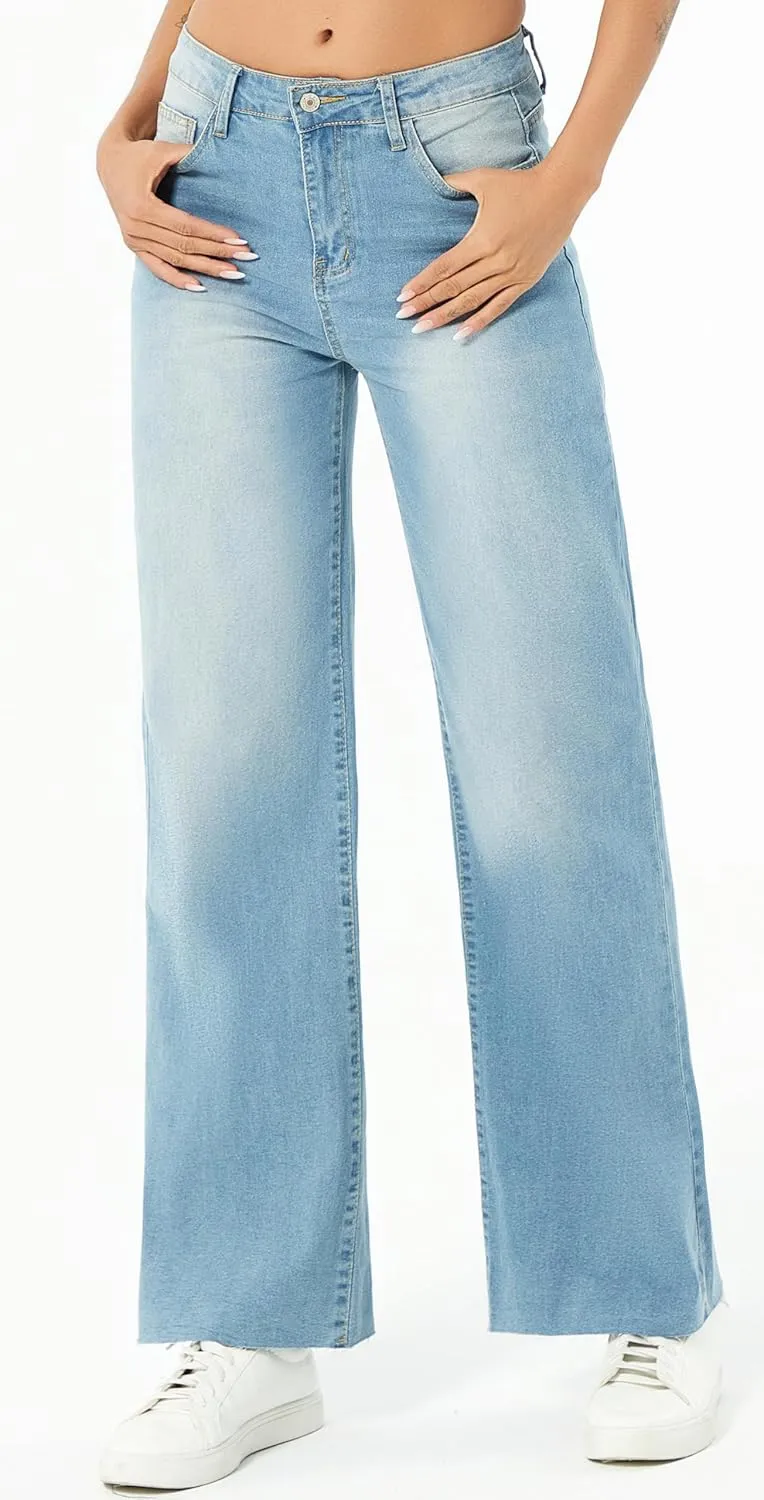 Straight Leg Jeans for Women,High Waisted Wide Leg Loose Microelastic Wide Leg Denim Pants