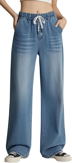 Straight Leg Jeans for Women,High Waisted Wide Leg Loose Microelastic Wide Leg Denim Pants