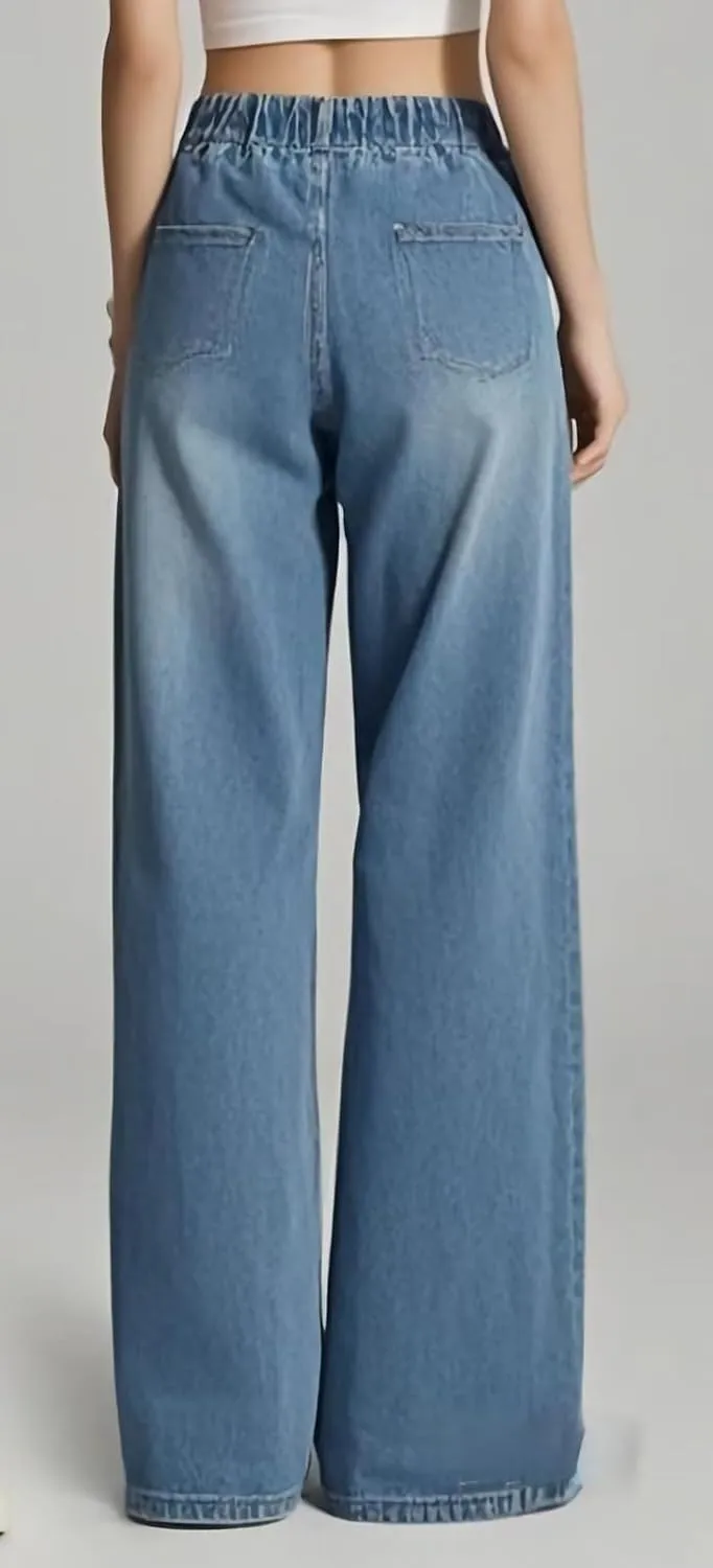 Straight Leg Jeans for Women,High Waisted Wide Leg Loose Microelastic Wide Leg Denim Pants