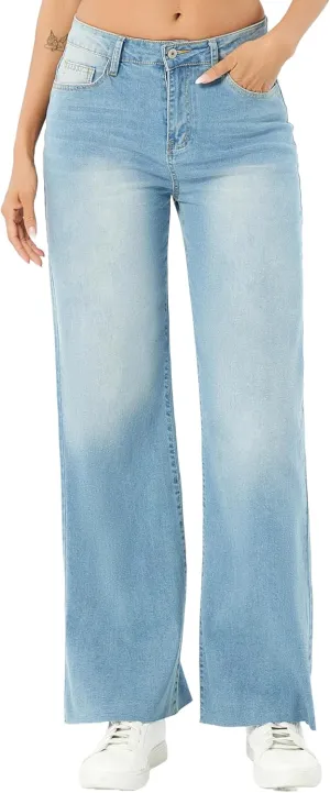 Straight Leg Jeans for Women,High Waisted Wide Leg Loose Microelastic Wide Leg Denim Pants
