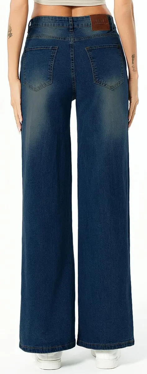 Straight Leg Jeans for Women,High Waisted Wide Leg Loose Microelastic Wide Leg Denim Pants