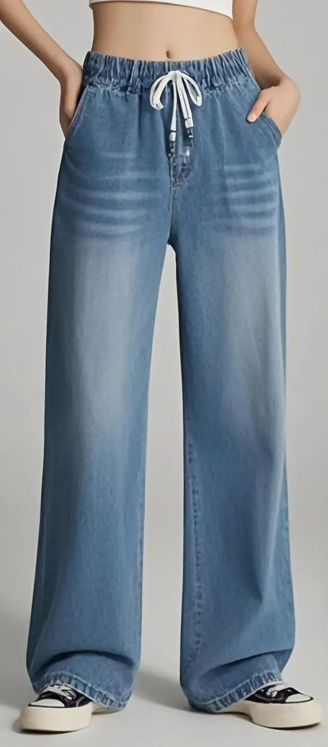 Straight Leg Jeans for Women,High Waisted Wide Leg Loose Microelastic Wide Leg Denim Pants