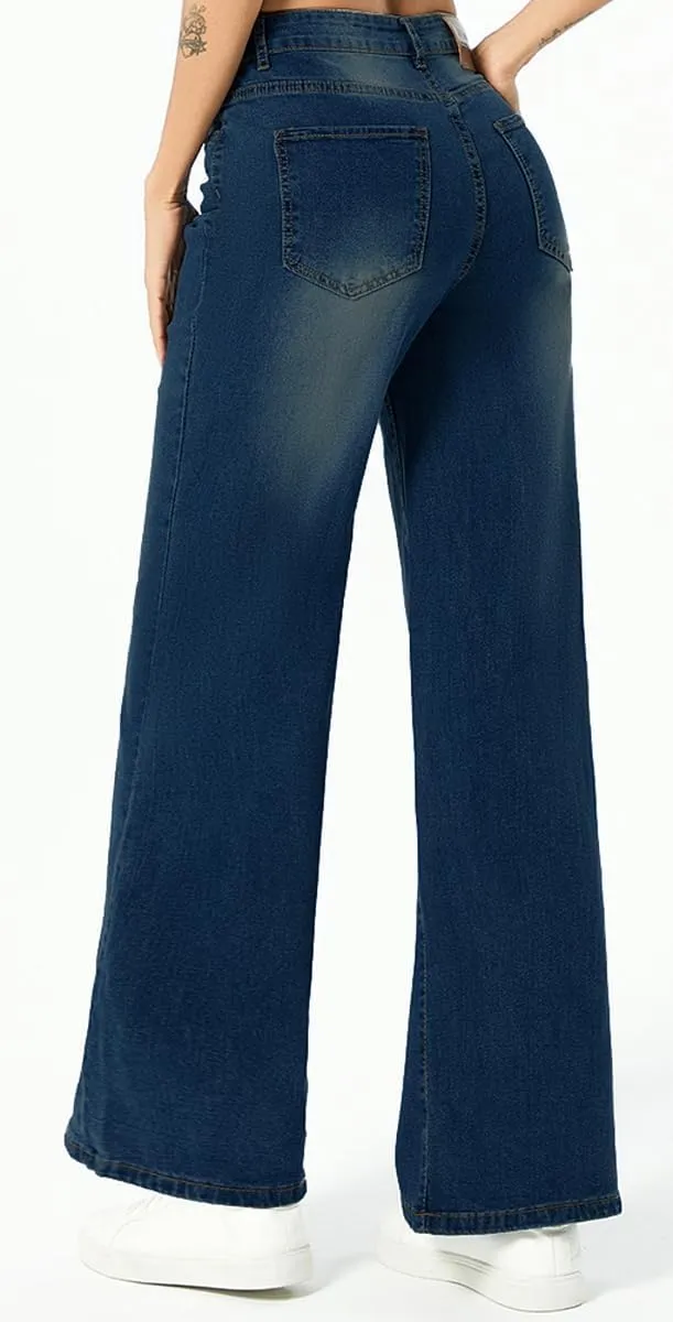 Straight Leg Jeans for Women,High Waisted Wide Leg Loose Microelastic Wide Leg Denim Pants