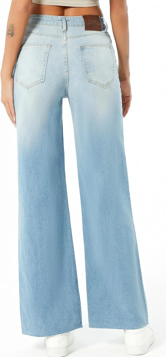 Straight Leg Jeans for Women,High Waisted Wide Leg Loose Microelastic Wide Leg Denim Pants
