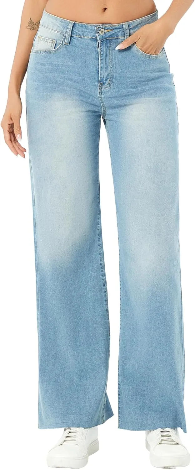 Straight Leg Jeans for Women,High Waisted Wide Leg Loose Microelastic Wide Leg Denim Pants