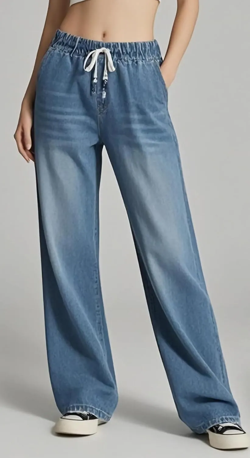Straight Leg Jeans for Women,High Waisted Wide Leg Loose Microelastic Wide Leg Denim Pants