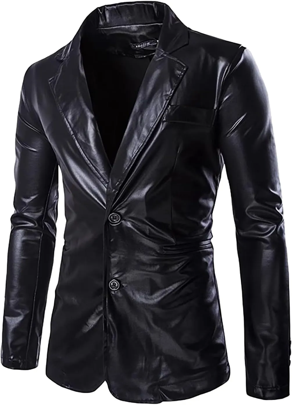Suit for Men Faux Leather Single Breasted 2 Piece Tuxedo Set PU Leather Regular Fit Peak Lapel Jacket and Pants Set
