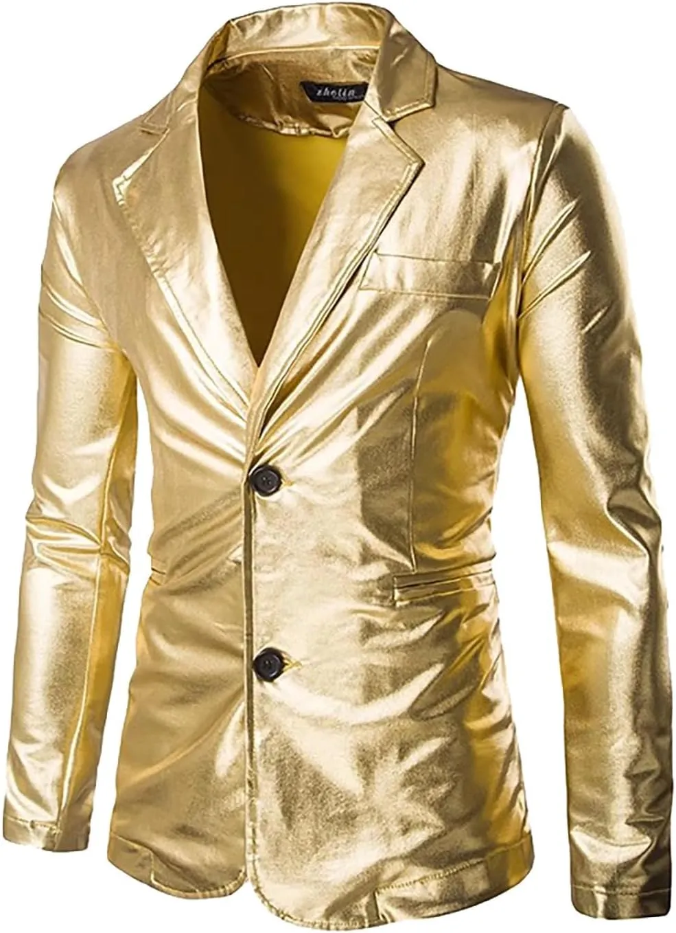 Suit for Men Faux Leather Single Breasted 2 Piece Tuxedo Set PU Leather Regular Fit Peak Lapel Jacket and Pants Set
