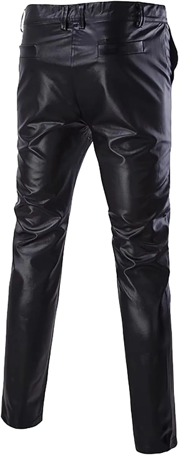 Suit for Men Faux Leather Single Breasted 2 Piece Tuxedo Set PU Leather Regular Fit Peak Lapel Jacket and Pants Set