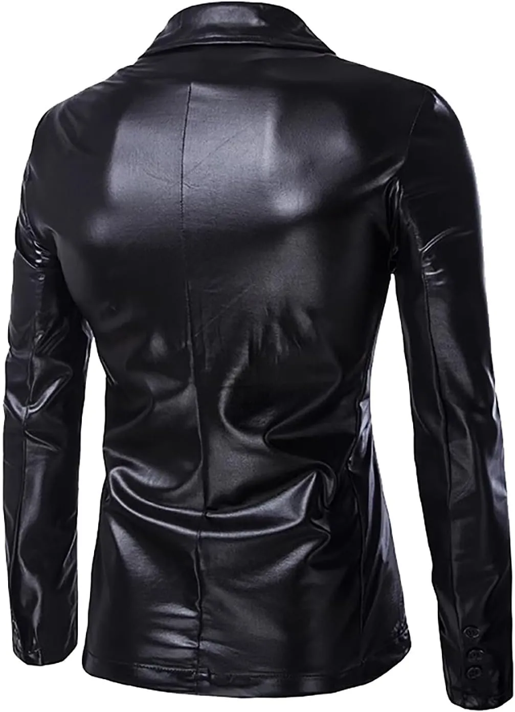 Suit for Men Faux Leather Single Breasted 2 Piece Tuxedo Set PU Leather Regular Fit Peak Lapel Jacket and Pants Set