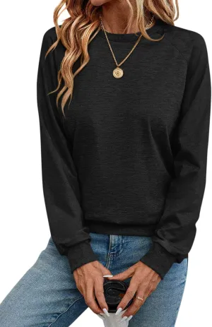 Syellowafter Womens Long Sleeve Shirts Crewneck Fall Tops Casual Loose Fit Basic Pullover Top