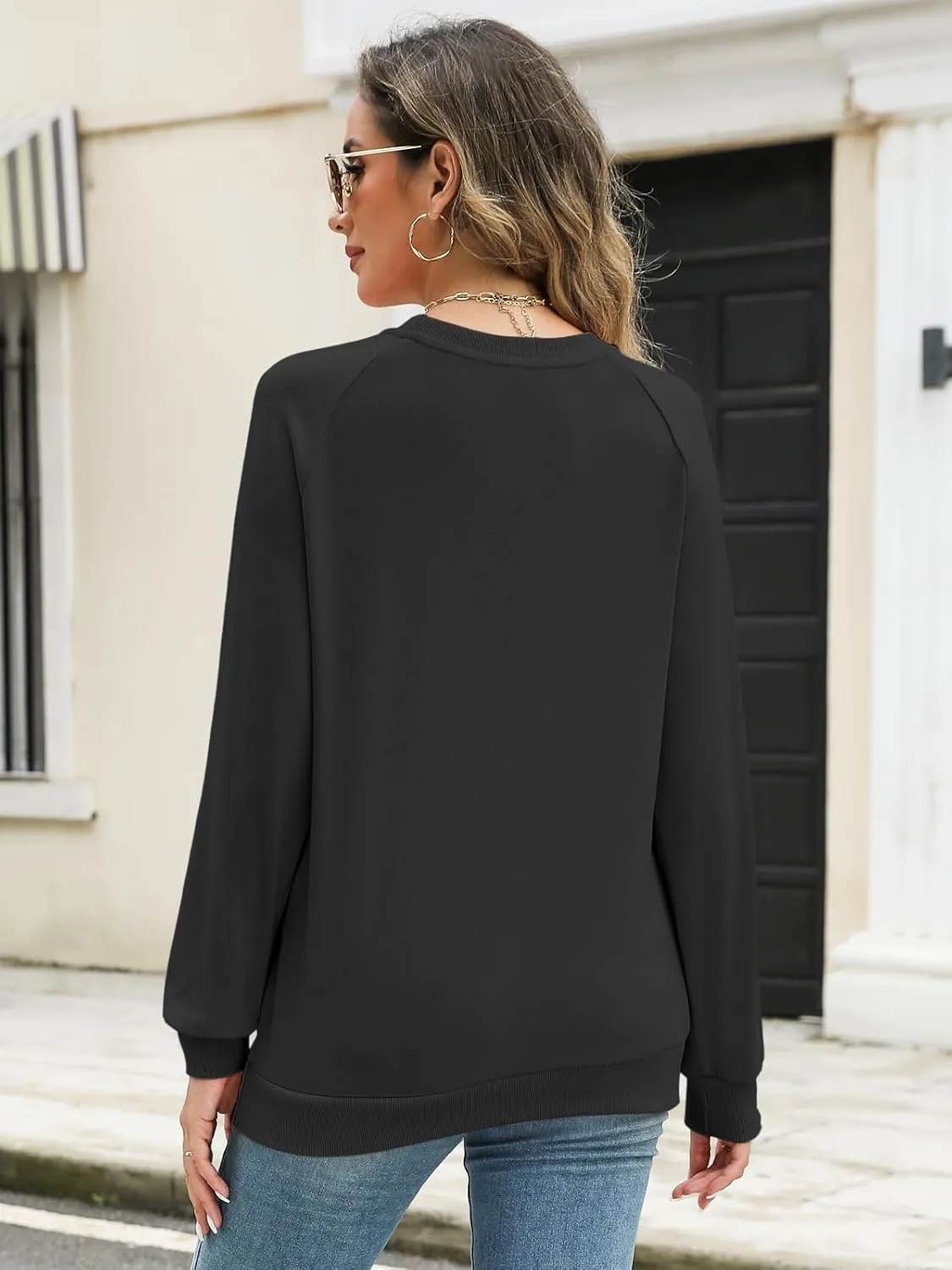 Syellowafter Womens Long Sleeve Shirts Crewneck Fall Tops Casual Loose Fit Basic Pullover Top