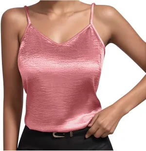 TANGNADE Metallic Tank Top for Women V Neck Camisole Sleeveless Tank Cami Shirt Summer Vacation Travel Beach Outfits