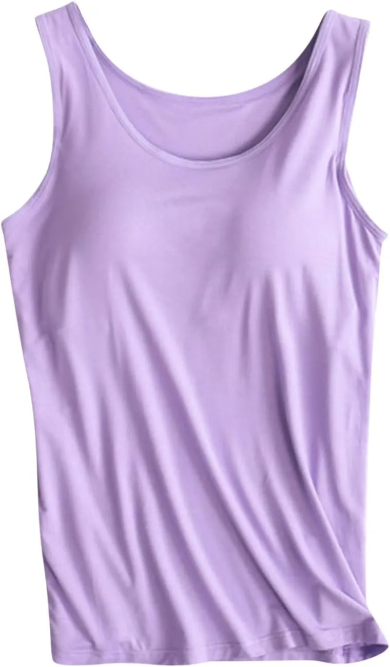 Tank Tops with Built in Bra Padded 2024 Comfy Solid Color Sleeveless Tops Workout Gym Shirt