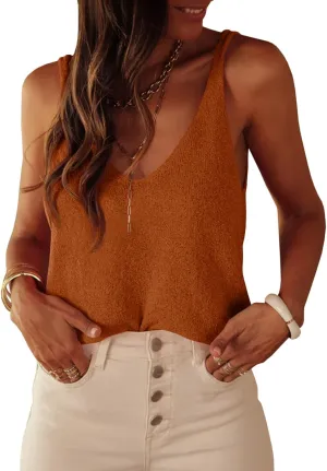 Tankaneo Womens Knit Sweater Tank Tops Casual Summer V Neck Loose Fit Sleeveless Camisole Shirts