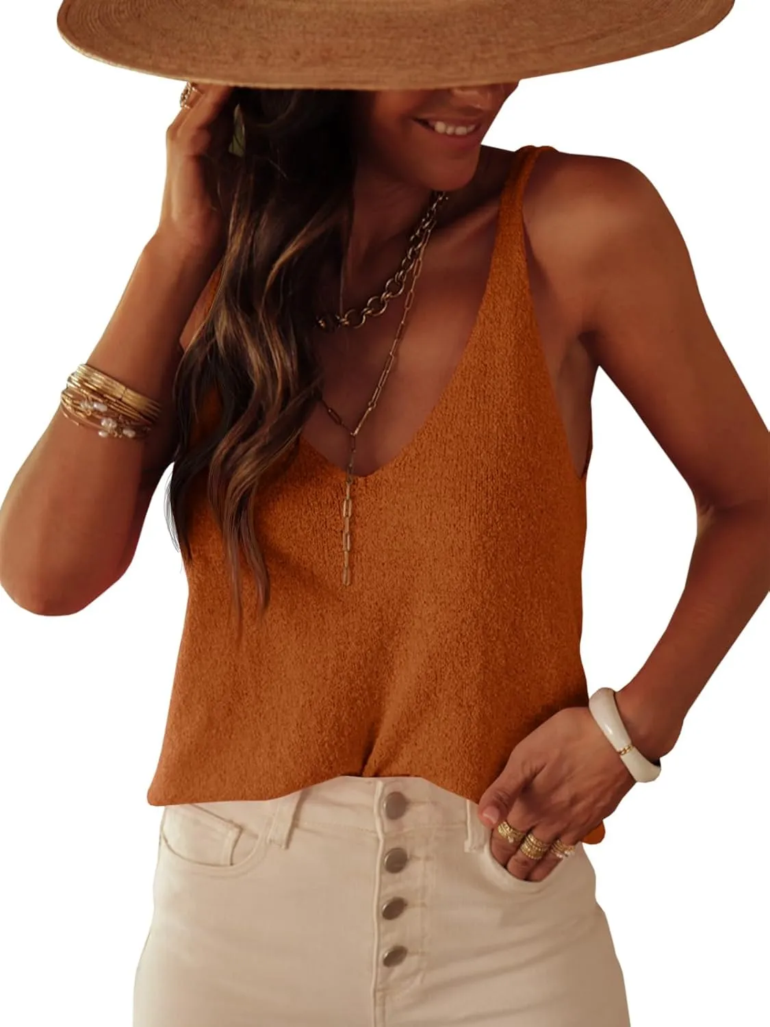 Tankaneo Womens Knit Sweater Tank Tops Casual Summer V Neck Loose Fit Sleeveless Camisole Shirts