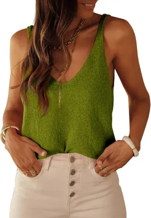 Tankaneo Womens Knit Sweater Tank Tops Casual Summer V Neck Loose Fit Sleeveless Camisole Shirts