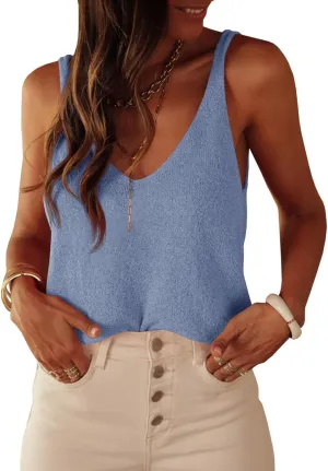 Tankaneo Womens Knit Sweater Tank Tops Casual Summer V Neck Loose Fit Sleeveless Camisole Shirts