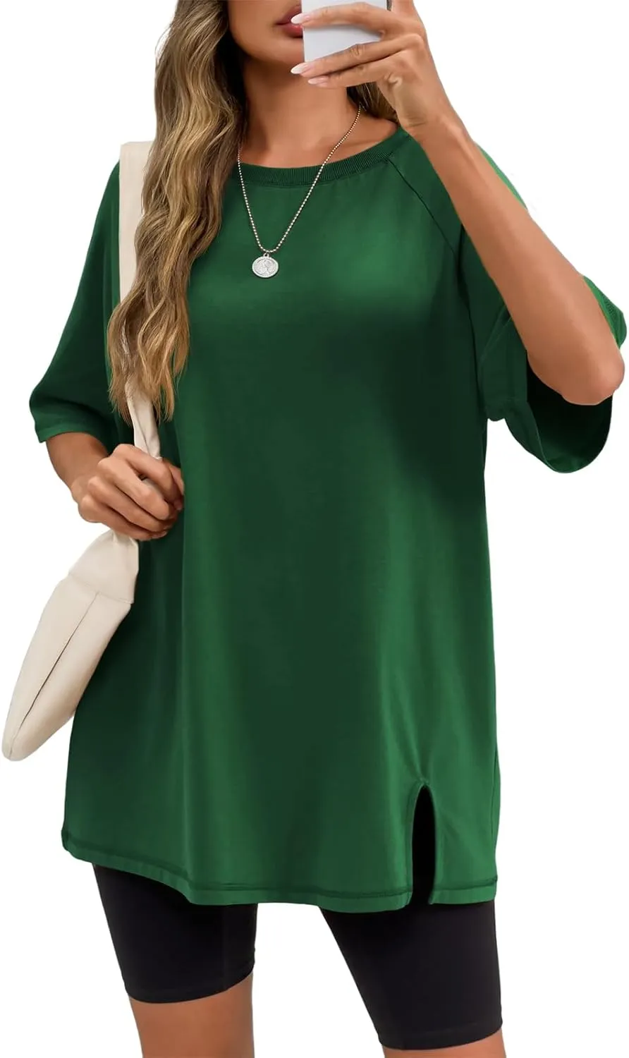 Tankaneo Womens Oversized Workout Tshirts Split Hem Raglan Short Sleeve Tops Summer Casual Loose Fit Tee Shirt