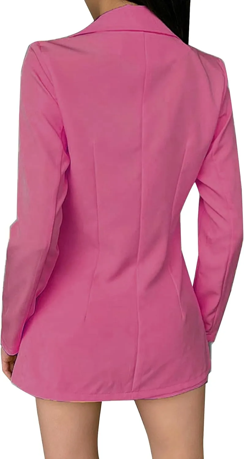 Tcremisa Blazer Shorts Set for Women 2 Piece Long Sleeve Open Front Blazers Short Suits Business Outfits with Belt