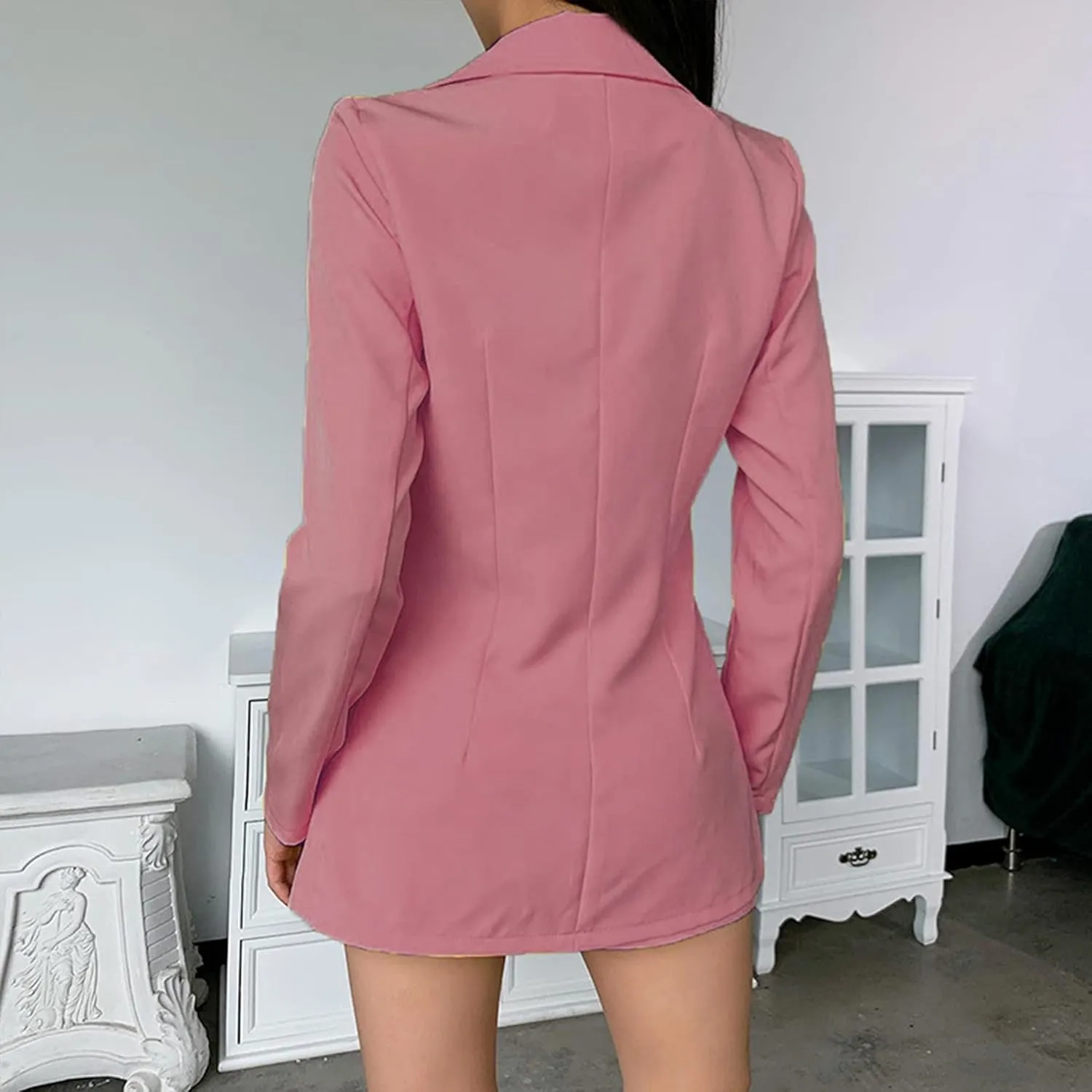 Tcremisa Blazer Shorts Set for Women 2 Piece Long Sleeve Open Front Blazers Short Suits Business Outfits with Belt