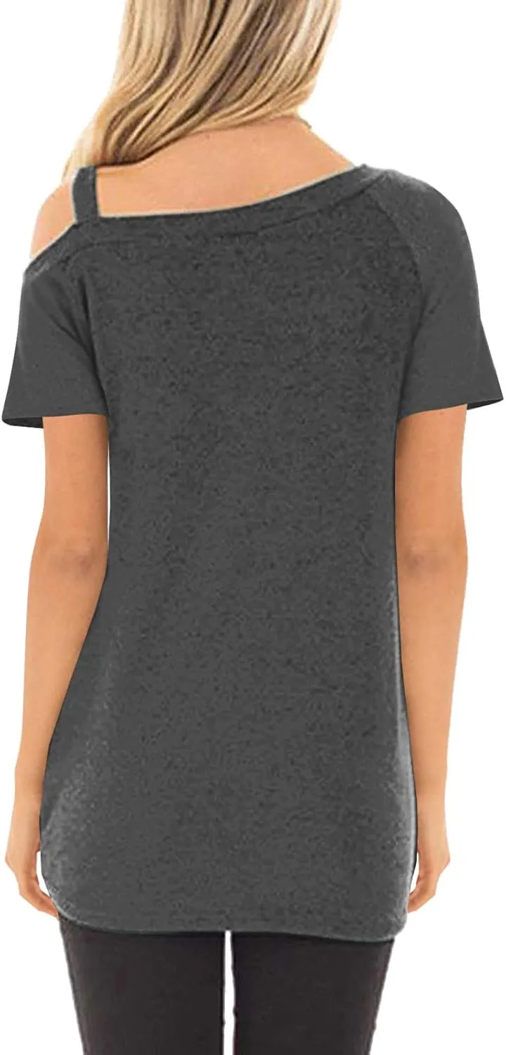 TEMOFON Women Cold Shoulder Tops: Summer Short Sleeve Shirts Casual Twist Knot Blouse T-Shirt S-2XL