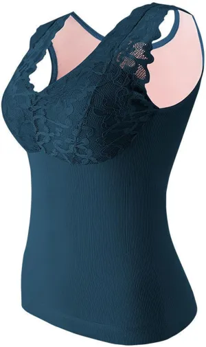 Thermal Underwear for Women Cold Weather Tank Tops Fleece Lined V Neck Sleeveless Vest Shaper Padded Lace Camisoles