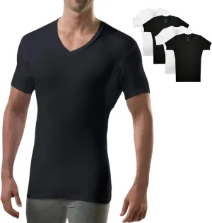 THOMPSON TEE Men's Sweatproof Undershirt | V Neck | Slim Fit | with Sweat Pads | White, Black | 4-PK Bundle | Large