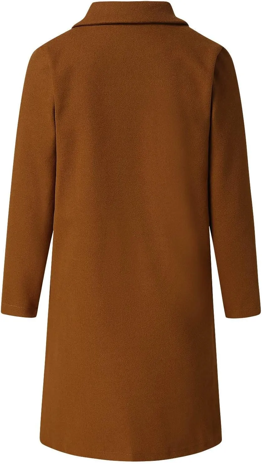 Trench Coat for Women 2024 Single Breasted Wool Pea Coats Causal Notch Lapel Windproof Long Overcoat Outwear