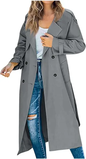 Trench Coat For Women 2024 Winter Trendy Pea Coats Double Breasted Fall Fashion Lapel Collar Outerwear Long Jacket
