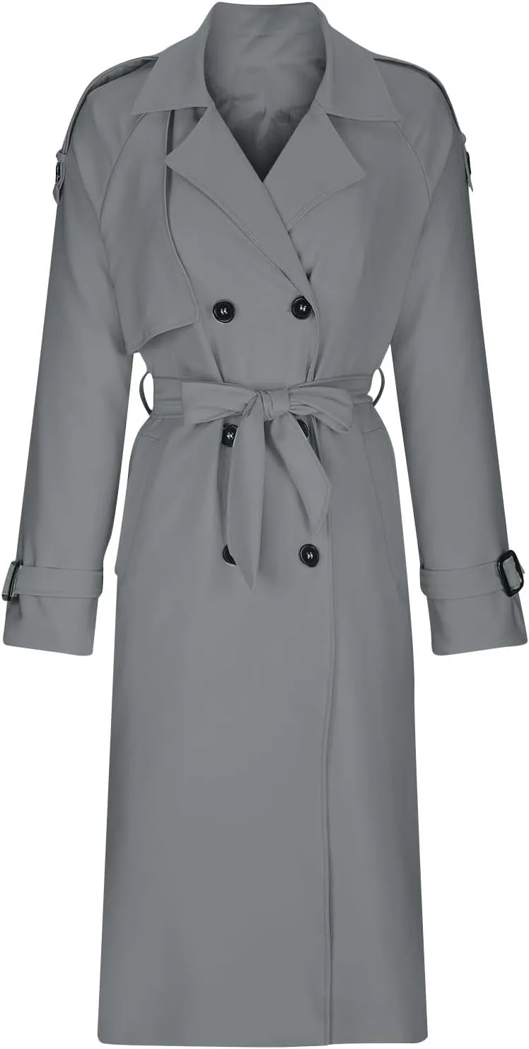 Trench Coat For Women 2024 Winter Trendy Pea Coats Double Breasted Fall Fashion Lapel Collar Outerwear Long Jacket