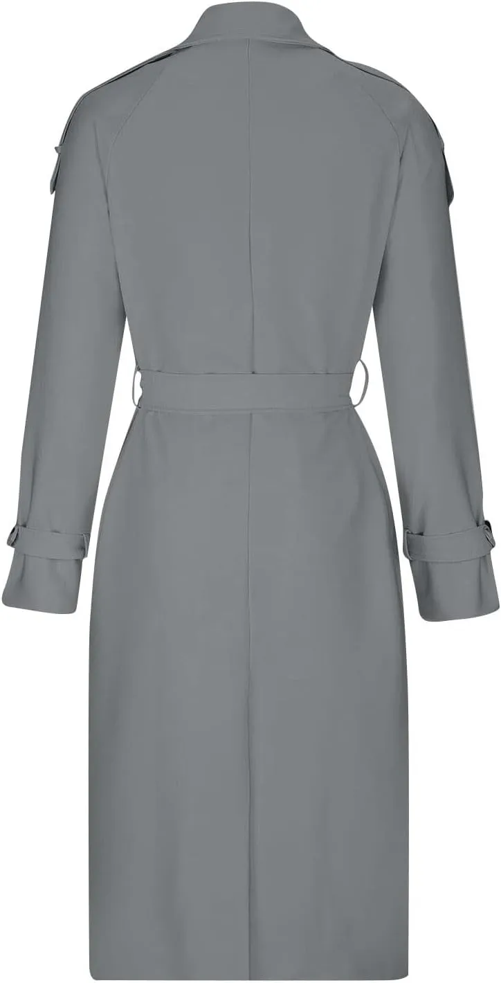Trench Coat For Women 2024 Winter Trendy Pea Coats Double Breasted Fall Fashion Lapel Collar Outerwear Long Jacket