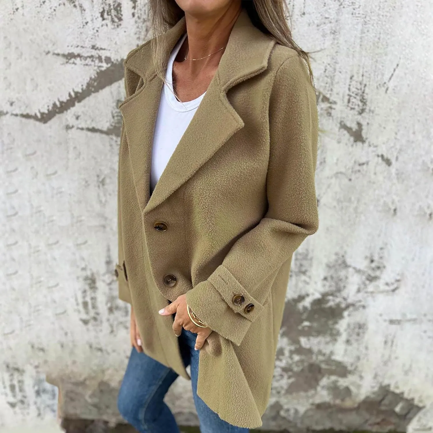 Trench Coat for Women Elegant Wool Blend Notch Lapel Pea Coats Mid-Long Singe Breasted Winter Jackets Outwear