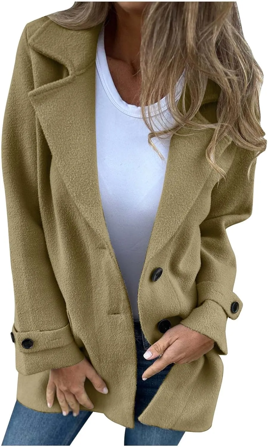 Trench Coat for Women Elegant Wool Blend Notch Lapel Pea Coats Mid-Long Singe Breasted Winter Jackets Outwear